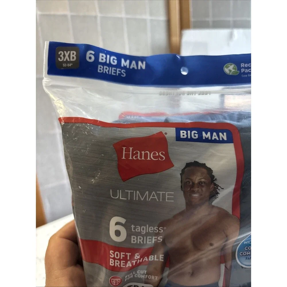 Hanes Briefs Men 3XB Multi Ultimate Big Man Tagless 6-Pack 7839B6 52-54” NEW